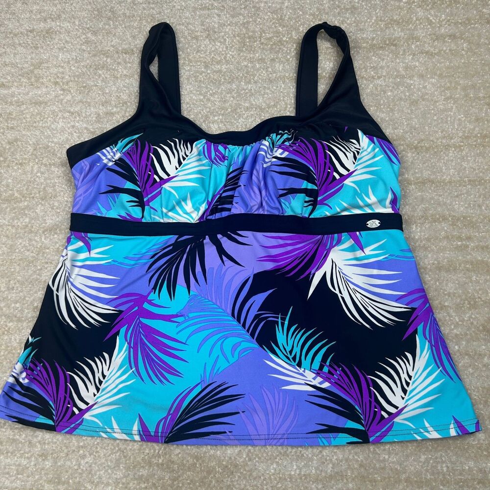Zero X Posur Swim Dress Womens 3X Tropical Tankini Swimwear Teal Purple Palm